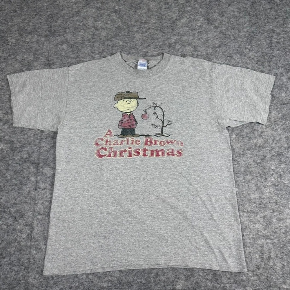 Peanuts‎ Charlie Brown Christmas T-Shirt Gray Graphic Tee Mens Large